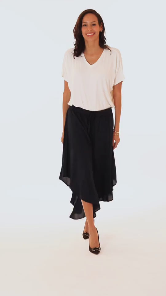 FLARED WIDE LEG PANTS IN MIDNIGHT BLACK