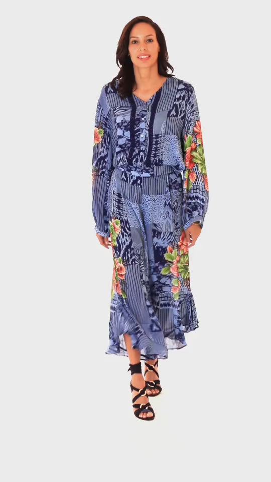 FLORENCE WIDE LEG PANTS IN BLUE PRINTS