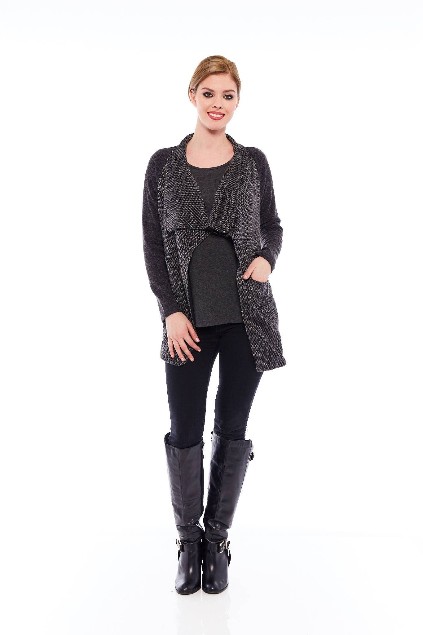 THE TRENDING CARDIGAN IN CHARCOAL BLACK