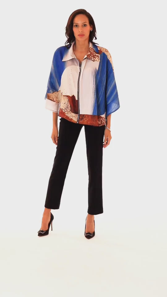 THE ZIP DOWN WHITE AND BLUE JACKET