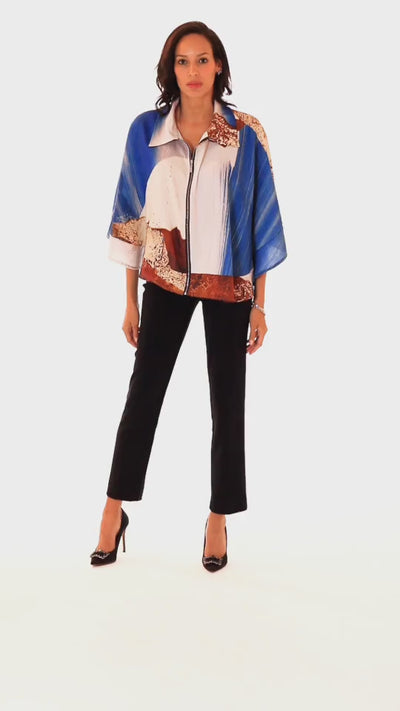 THE ZIP DOWN WHITE AND BLUE JACKET