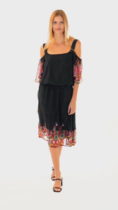 OFF SHOULDER BLOW OUT SLIP DRESS IN RED PRINT