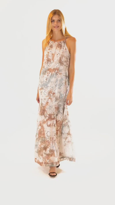 TIE DYE SLIP DRESS IN FOREST BROWN AND BLUE