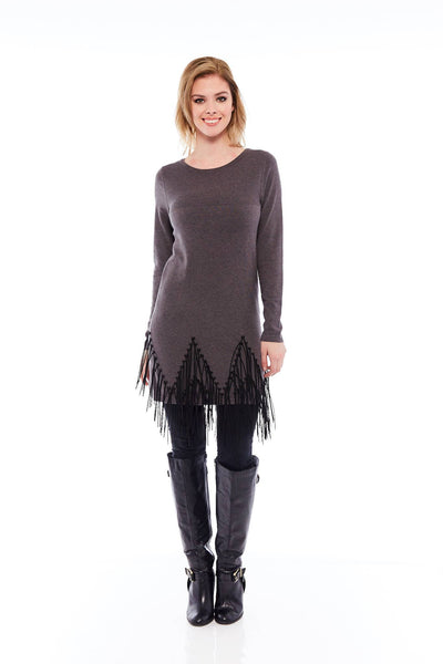THE COZY IMITATED LEATHER TASSEL TUNIC IN GREY