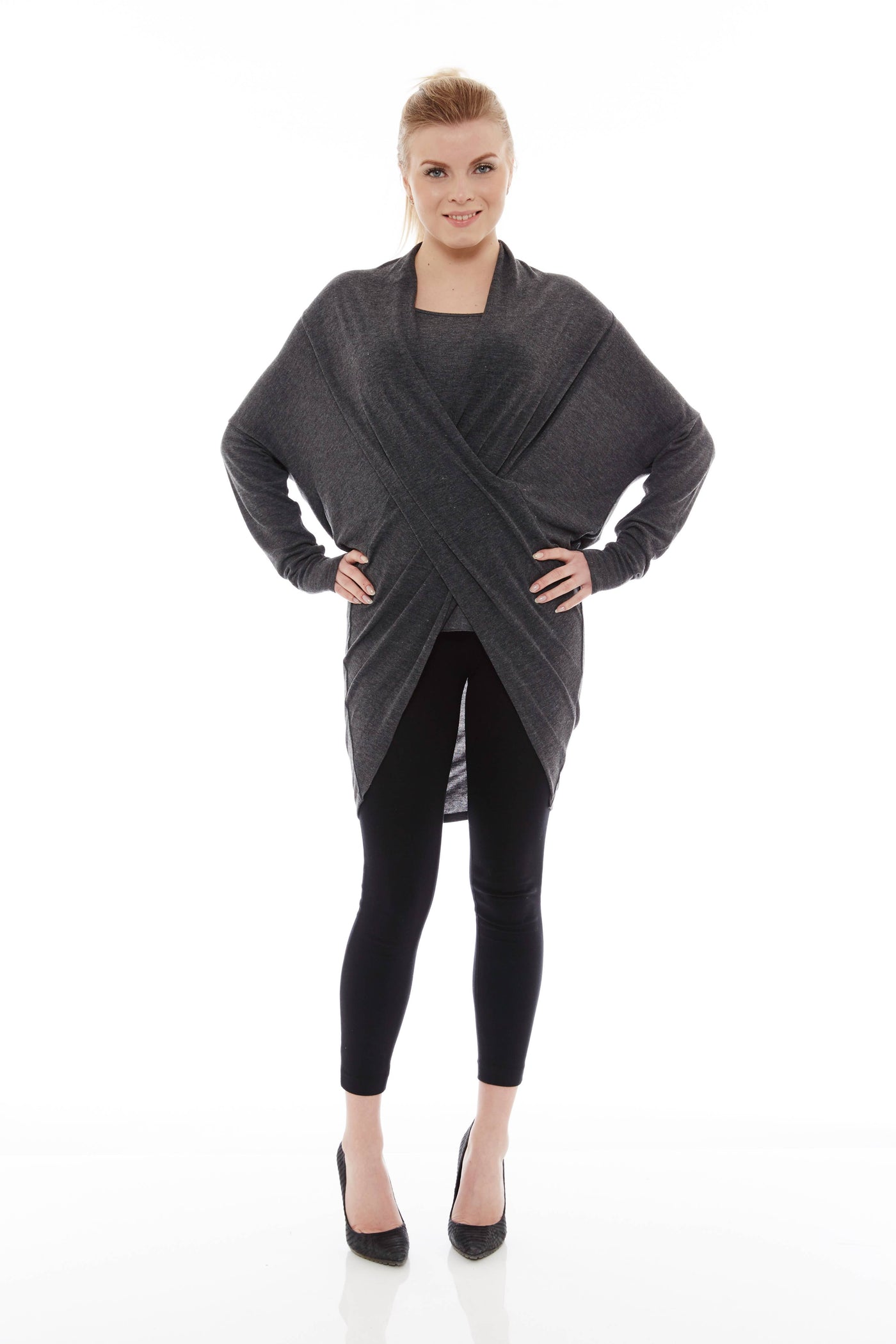 THE BELLA WRAP TOP IN SLATE GREY