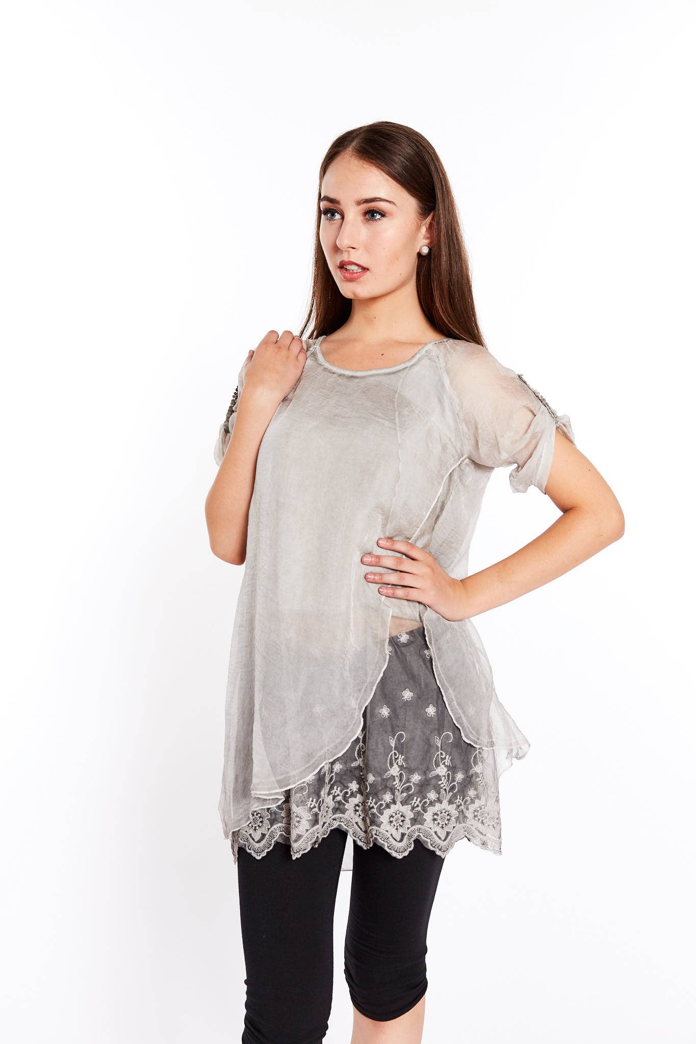 THE LACE UP TOP IN PALE STALE