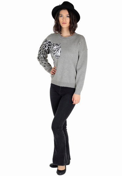 THE PULLOVER SWEATER IN GREYISH LEOPARD