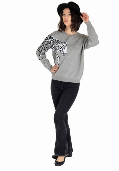 THE PULLOVER SWEATER IN GREYISH LEOPARD