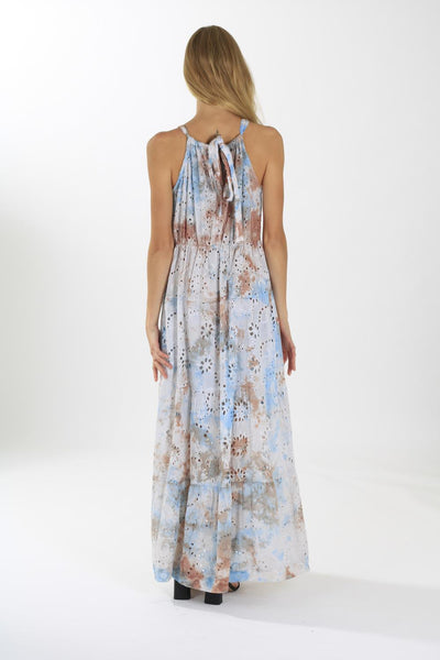 TIE DYE SLIP DRESS IN FOREST BROWN AND BLUE