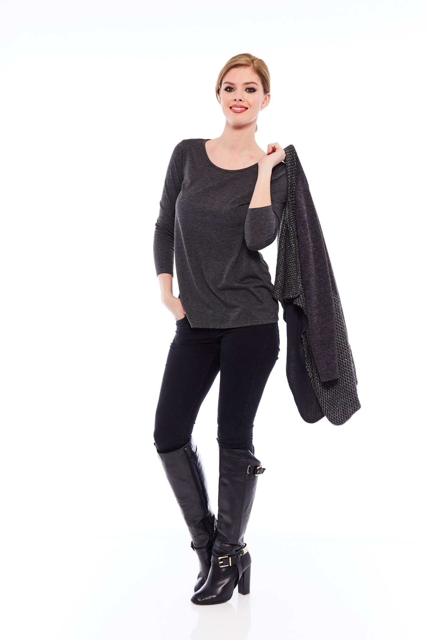 THE TRENDING CARDIGAN IN CHARCOAL BLACK