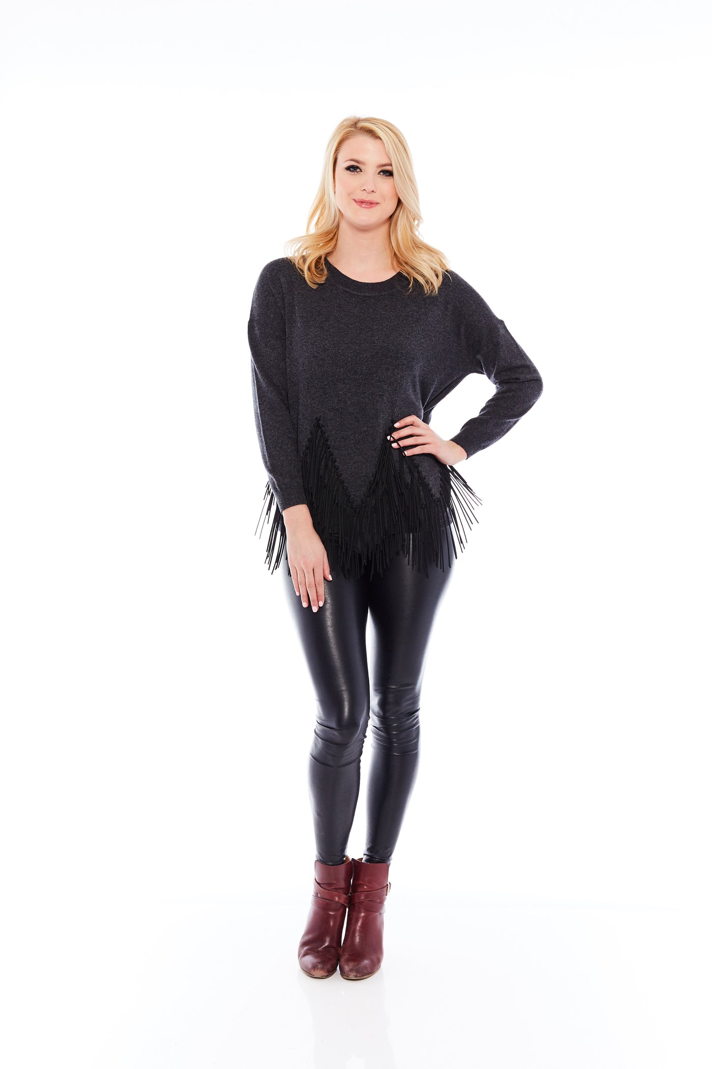 THE IMITATED LEATHER TASSEL IN CHARCOAL BLACK