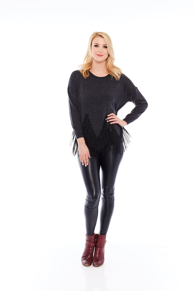 THE IMITATED LEATHER TASSEL IN CHARCOAL BLACK