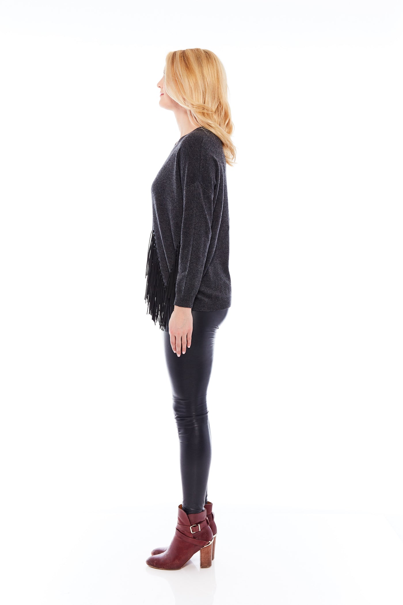 THE IMITATED LEATHER TASSEL IN CHARCOAL BLACK