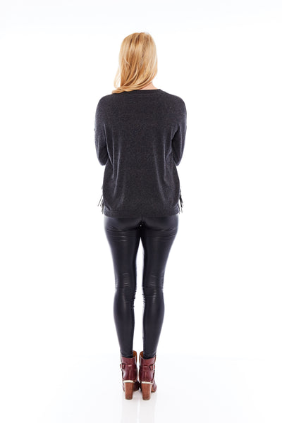 THE IMITATED LEATHER TASSEL IN CHARCOAL BLACK