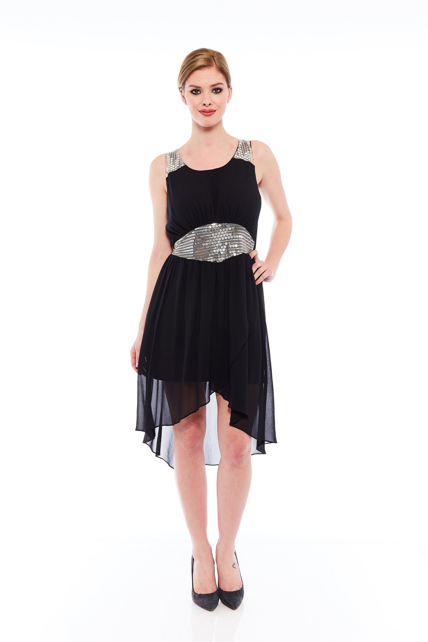 THE PATCHY SMASH COCKTAIL DRESS IN BLACK